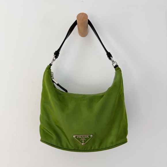 Vintage Prada Y2K Chartreuse Olive Green Nylon Tessuto Shoulder Bag *RARE* - Picture 2 of 10